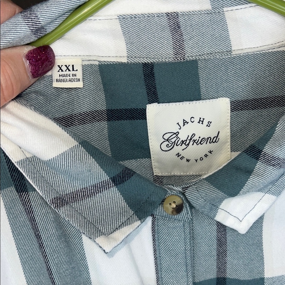 Jachs Girlfriend White and Green Plaid Casual Flannel Shirt - Picture 3 of 4